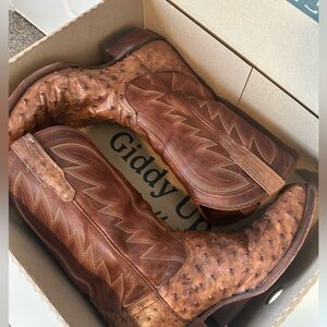 Tecovas Brown Ostrich Leather Cowboy Boots